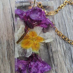 Dried Wildflower Resin Necklace, Botanical Jewelry